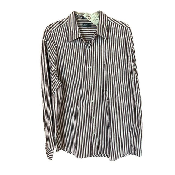 St John's Bay Mens Button Up Shirt Long Sleeve Striped Check Dark Red Sz L NWT - Picture 1 of 8
